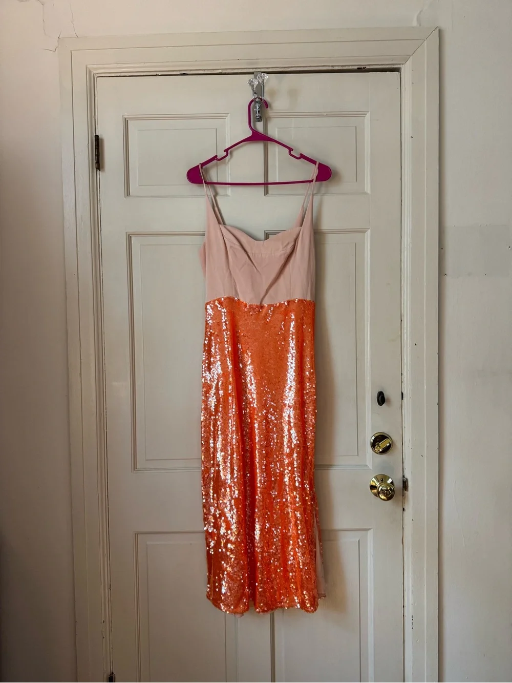 Anthropologie Orange Sequin Midi Skirt with Side Slit - Picture 4 of 10